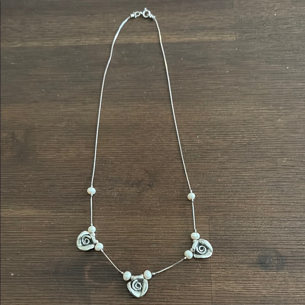 Or Paz Genuine 925 Sterling Silver & Pearl Necklace RARE!